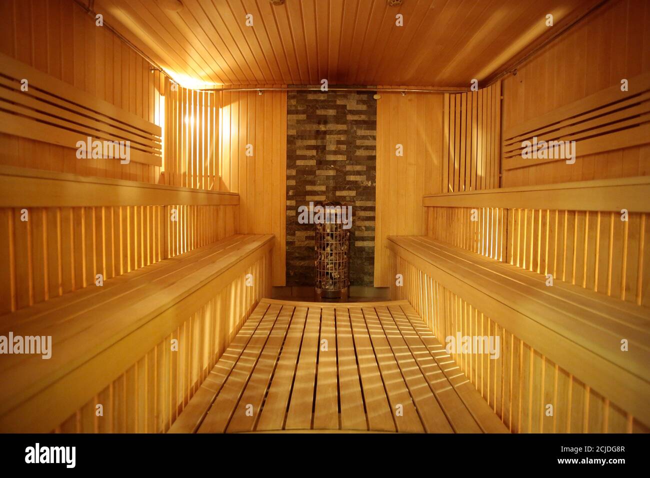 An interior view shows the sauna at the Aqua Complex of the New Peterhof  Hotel which was chosen to be the base for the South Korean national soccer  team during the 2018