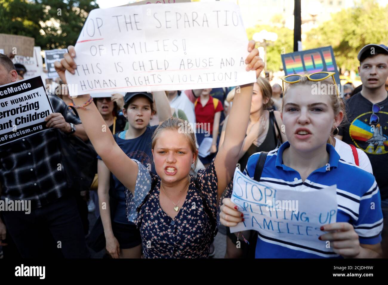 People protest against the Trump administration policy of separating immigrant families suspected of illegal entry, in New York, NY, U.S., June 19, 2018.  REUTERS/Brendan McDermid Stock Photo