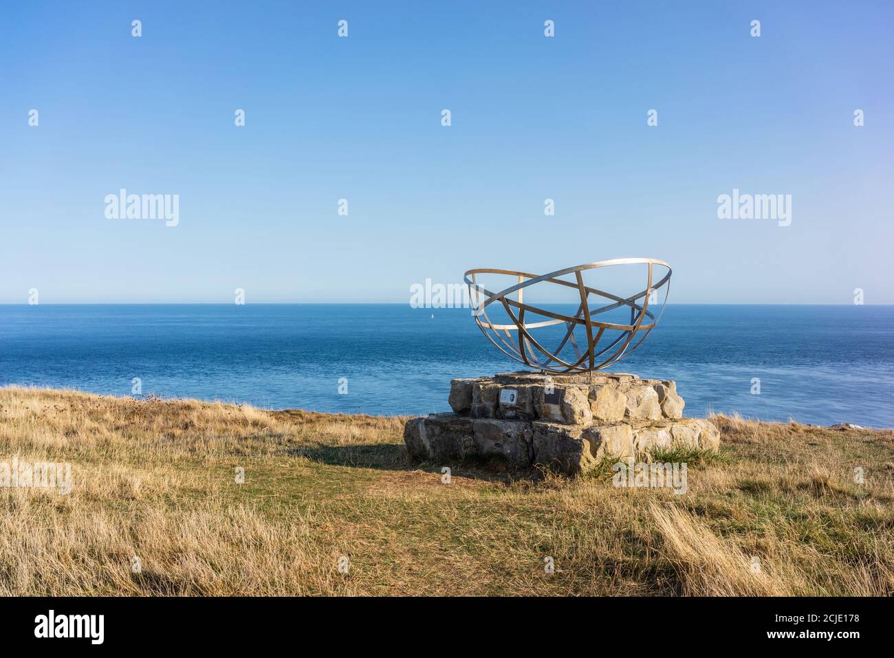 Radar Memorial also known as Purbeck Radar at St Aldhelm's Head located on a Purbeck stone plinth, Dorset, England, UK Stock Photo