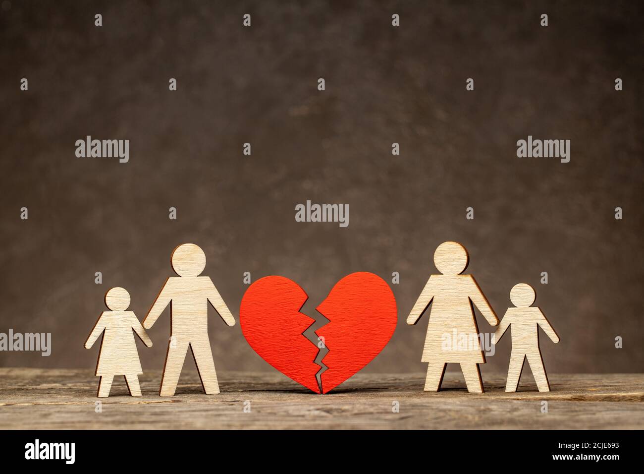 Divorce in a family with children. Who will the children stay with after the divorce. Mom with a child and dad with a child. Stock Photo