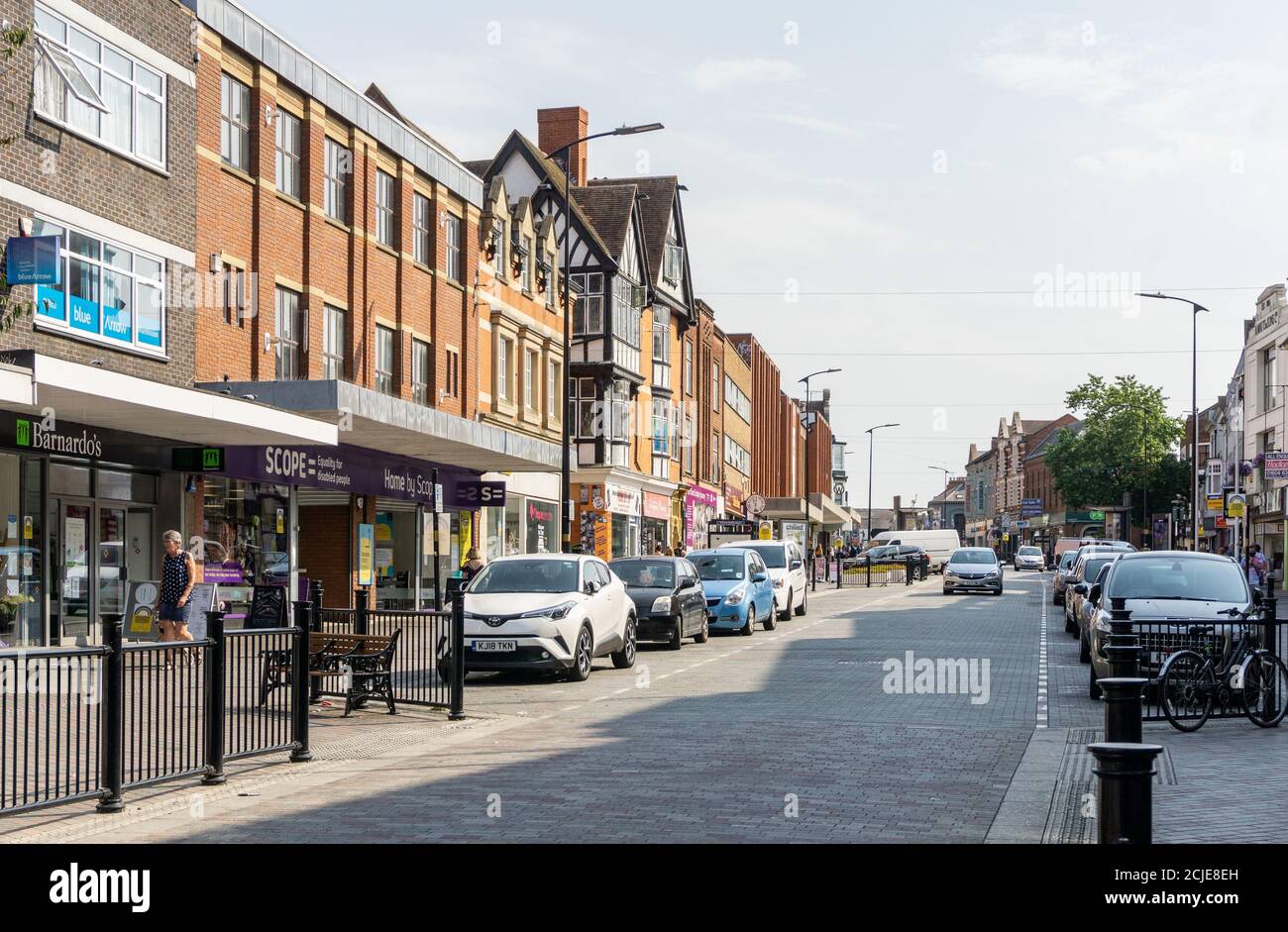 Abington Street, Northampton, UK; retailers in the main shopping area of the town. Stock Photo