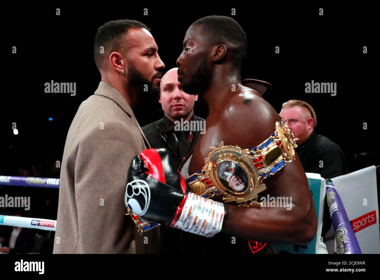 Boxing - Lawrence Okolie v Tamas Lodi - WBA Continental Cruiserweight Title  - The O2 Arena, London, Britain - February 2, 2019 Lawrence Okolie goes  head-to-head with his next opponent Wadi Camacho