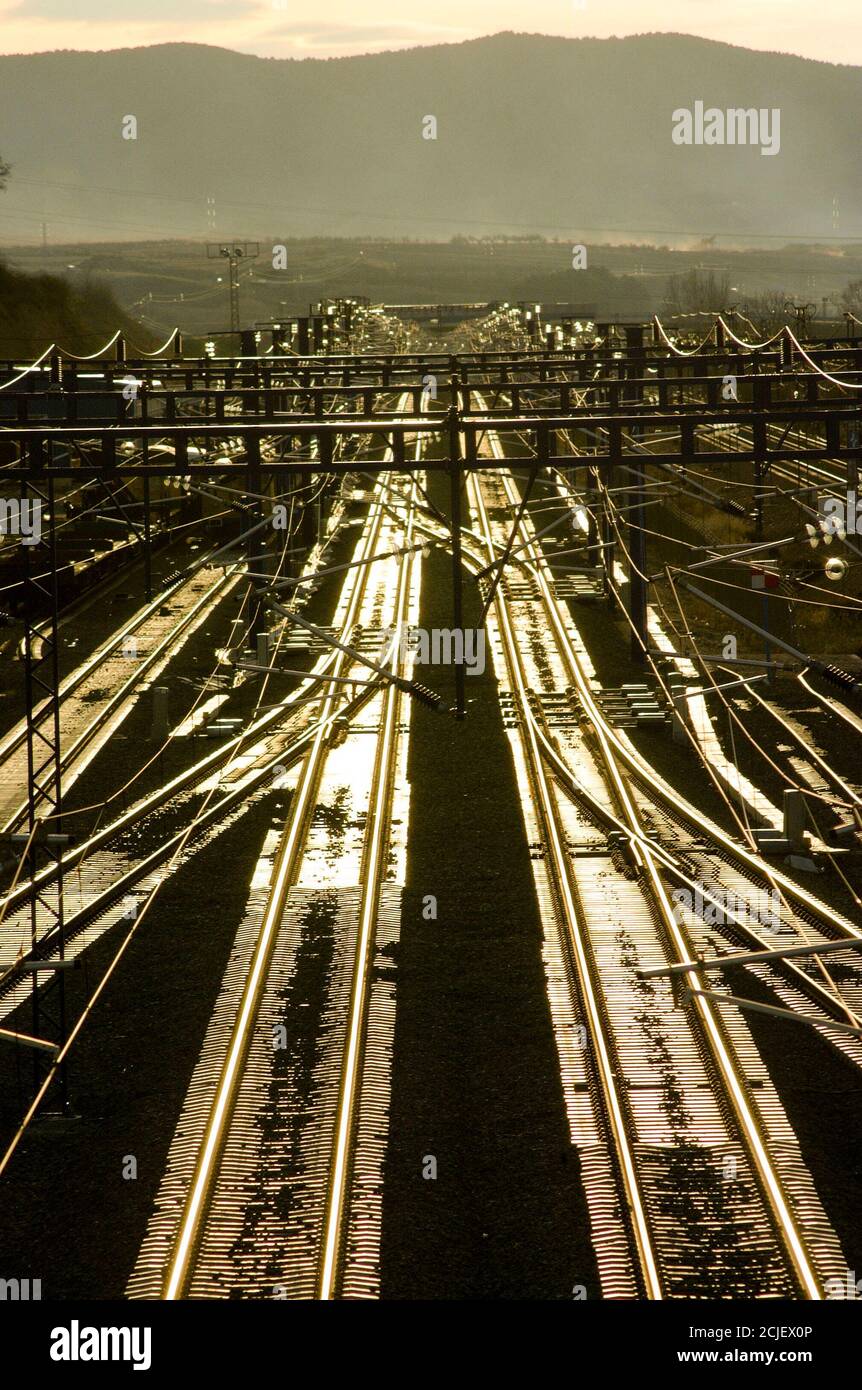 Illuminated rail tracks hi-res stock photography and images - Alamy