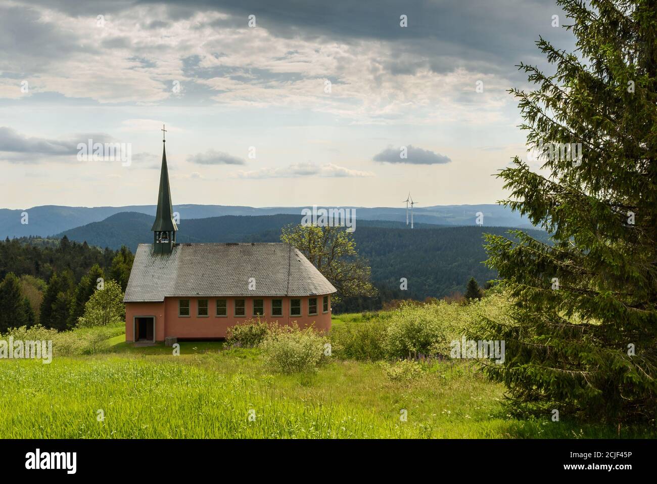 The St. Pius Chapel on the mountain Kandel, Black Forest, Baden-Wuerttemberg, Germany Stock Photo