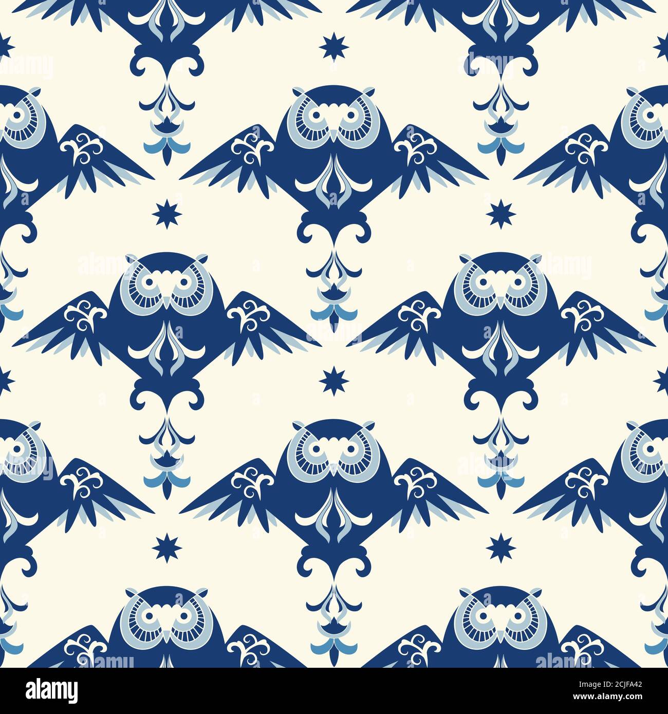 Seamless pattern with owls and stars Stock Vector