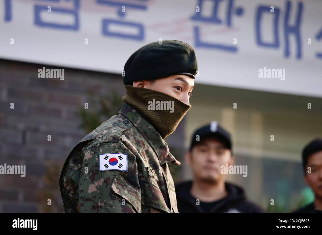 Leader Of South Korean K Pop Boyband Bigbang G Dragon Leaves After Being Discharged From Army In Yongin South Korea October 26 19 Reuters Heo Ran Stock Photo Alamy