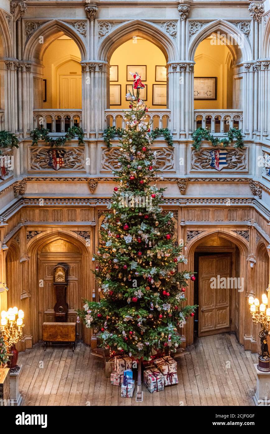 Christmas Tree at Highclere Castle, set of Downtown Abbey Stock Photo