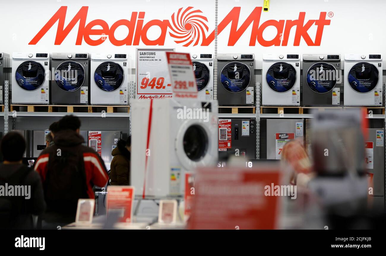 The logo consumer electronics retailer Media Markt is pictured as people shop during Black Friday deals in Berlin, Germany, November 29, 2019. REUTERS/Fabrizio Bensch Stock Photo - Alamy