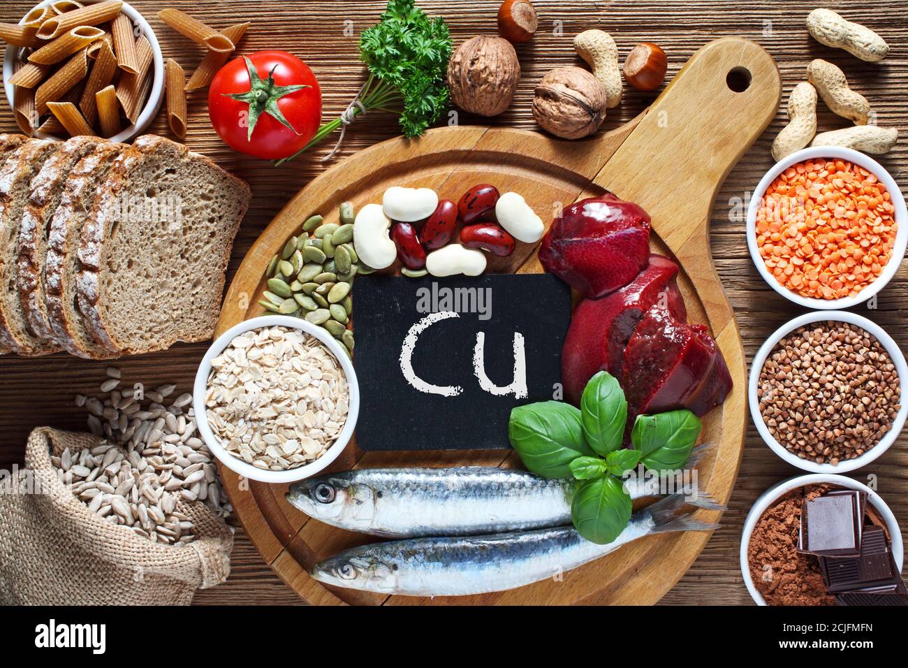 Foods highest in Copper. Natural sources of minerals Stock Photo Alamy