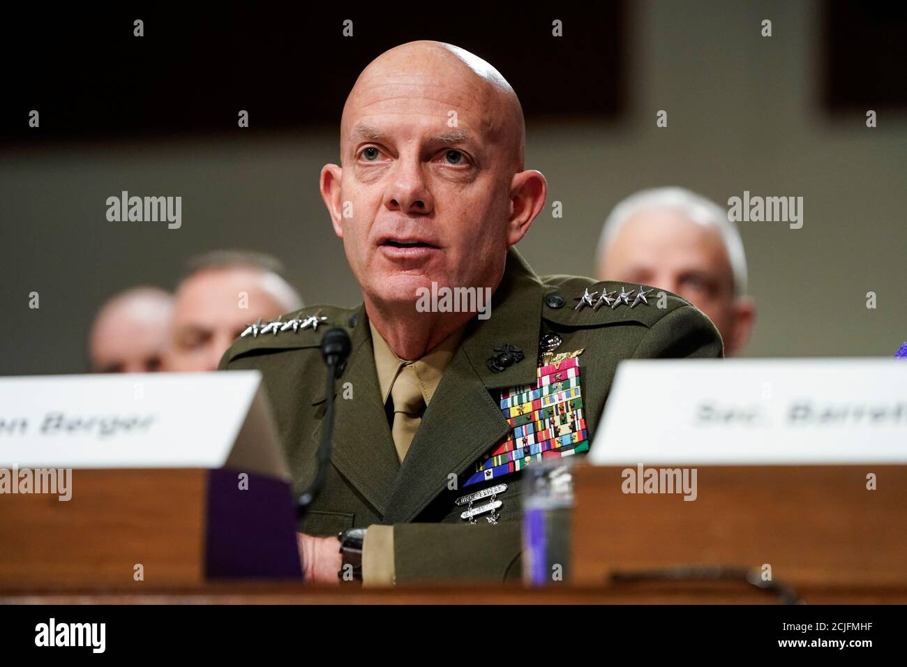Gen. David Berger, commandant of the Marine Corps, testifies to the Senate Armed Services Committee during a hearing examining military housing on Capitol Hill in Washington, U.S., December 3, 2019.      REUTERS/Joshua Roberts Stock Photo