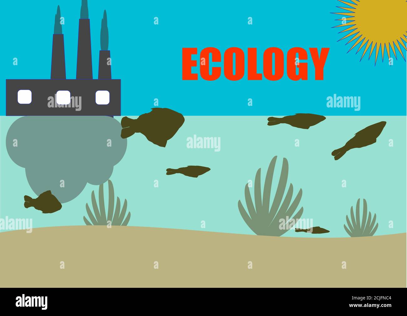 Pollution of water bodies by industrial waste emissions Stock Vector
