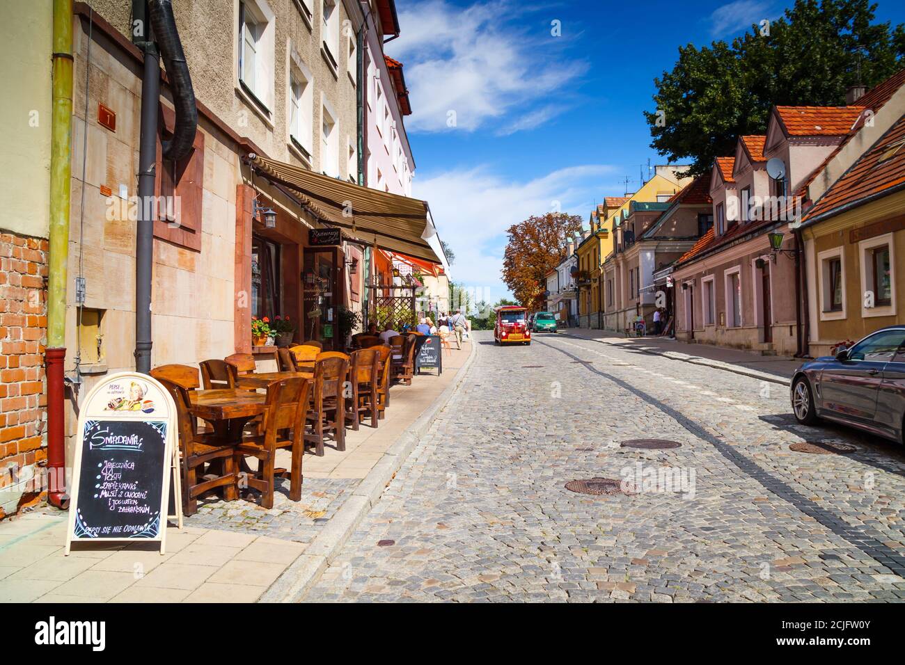 SANDOMIERZ, POLAND - August 27, 2020. View of the old, 13th century streets of Sandomierz with colorful houses. Stock Photo