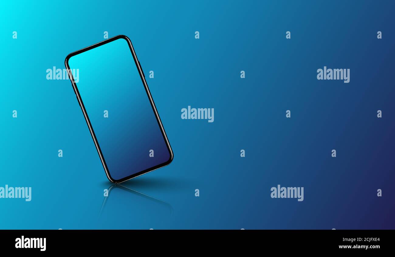 Smart phone on smooth dark blue background, futuristic technology ...