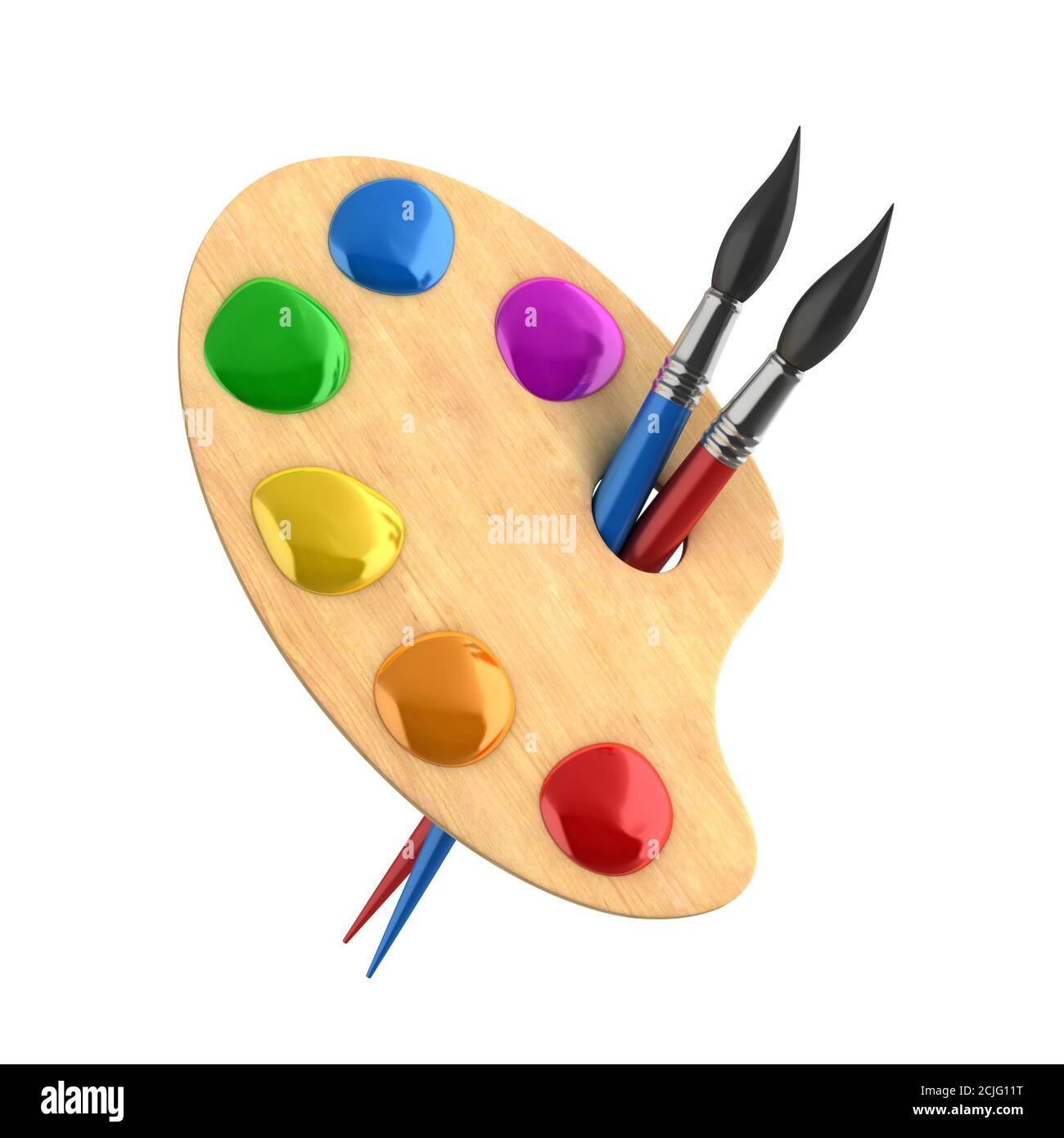 wooden art palette with paints and brushes Stock Photo - Alamy