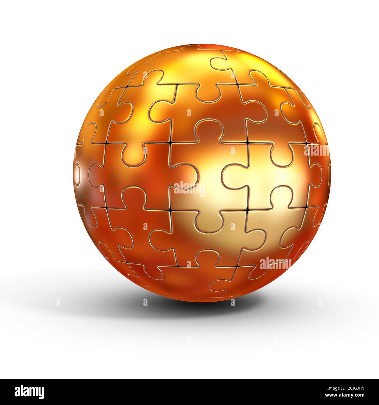 golden spherical jigsaw puzzle 3d rendering Stock Photo