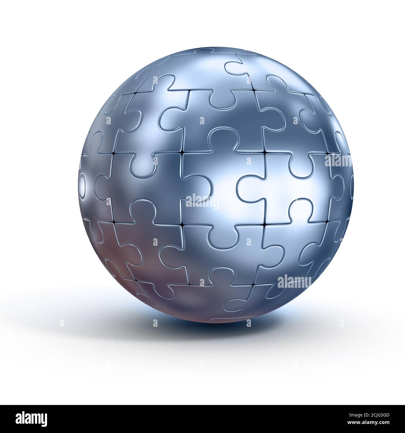 spherical metallic jigsaw puzzle 3d rendering Stock Photo