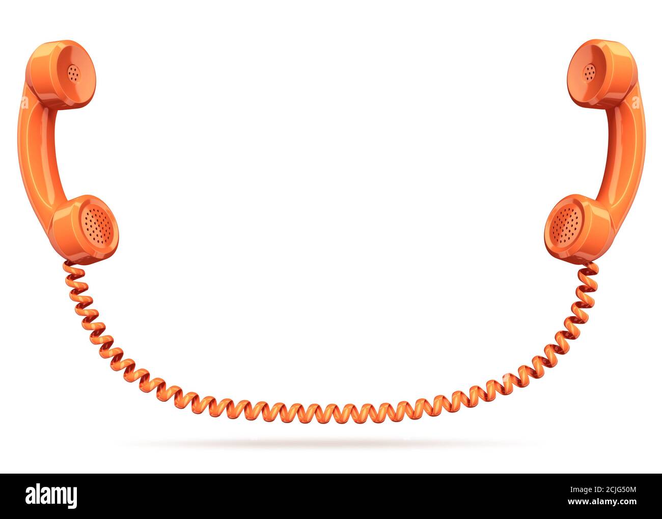 two telephone handsets connected conversation connection contact 3d