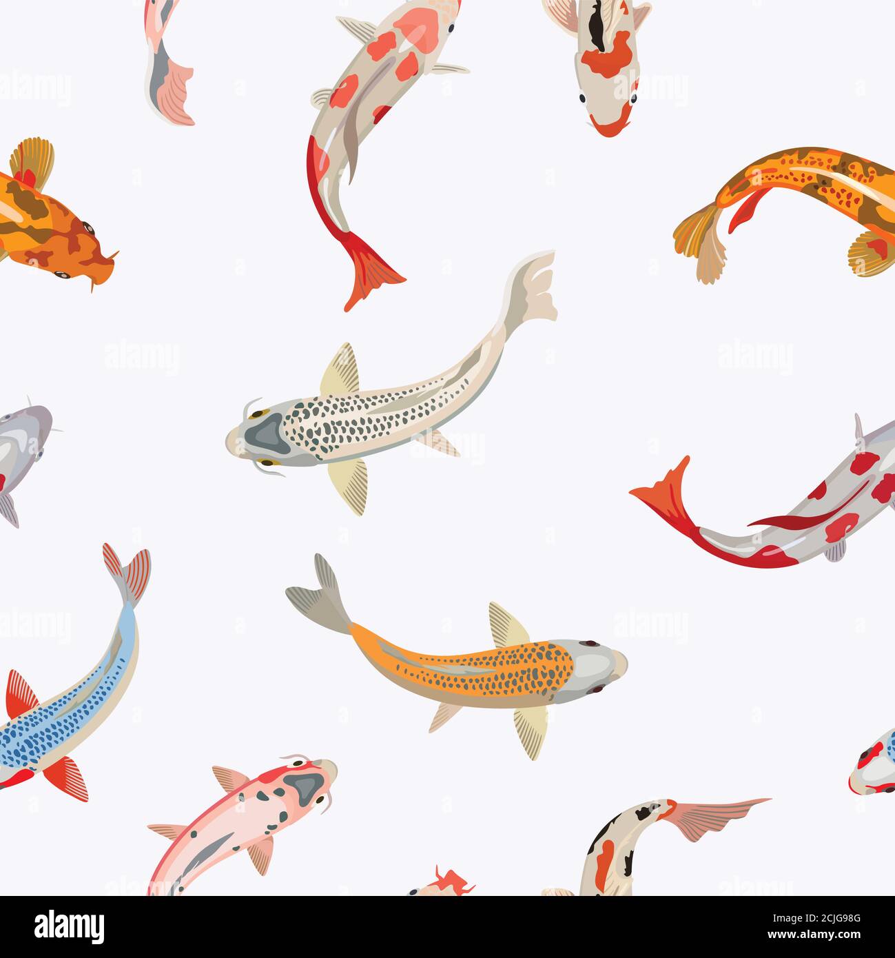 Seamless pattern with multi-colored Koi carps in the water. Vector illustration. Stock Vector