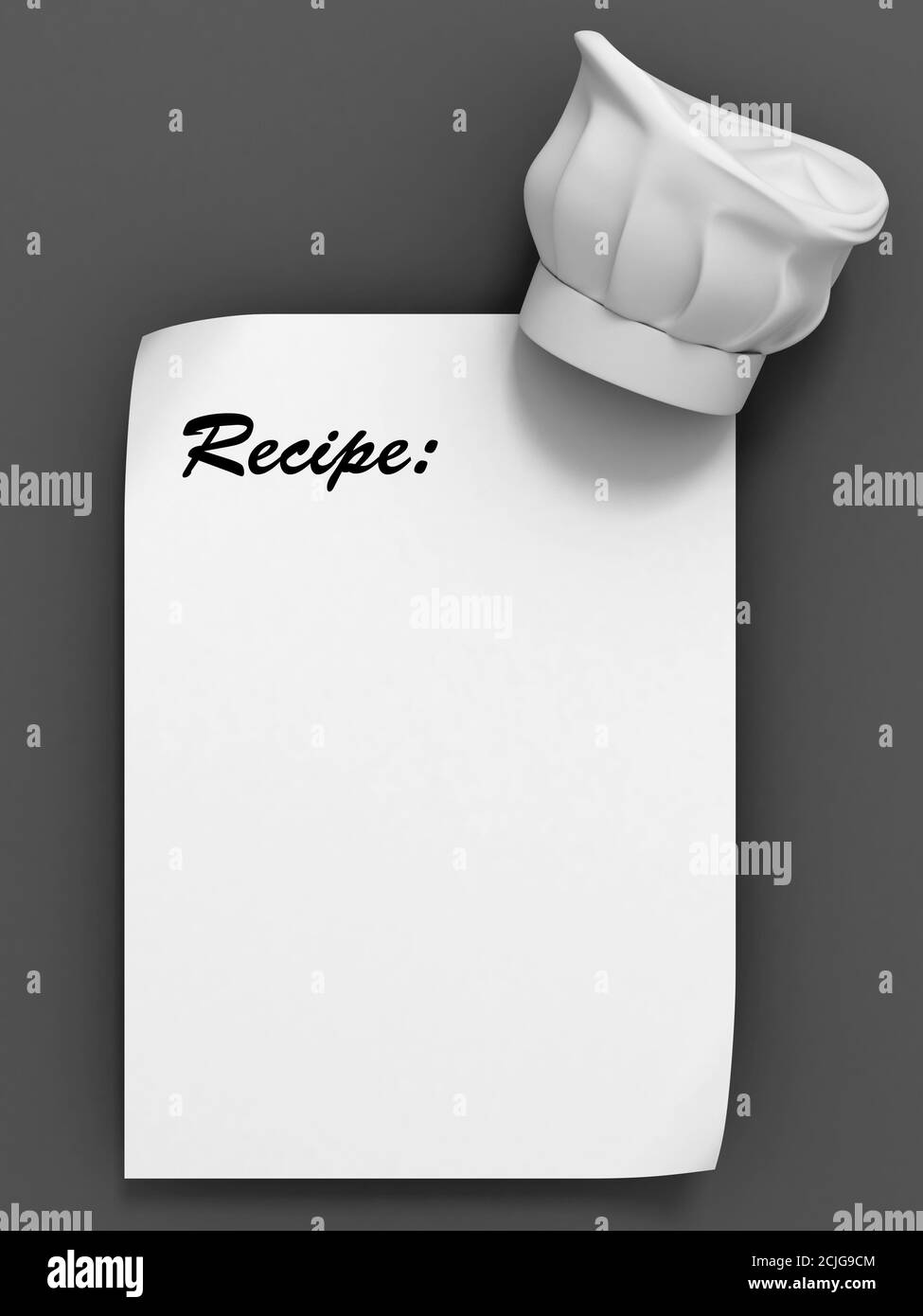 recipe template - chef hat on the blank paper sheet Stock Photo