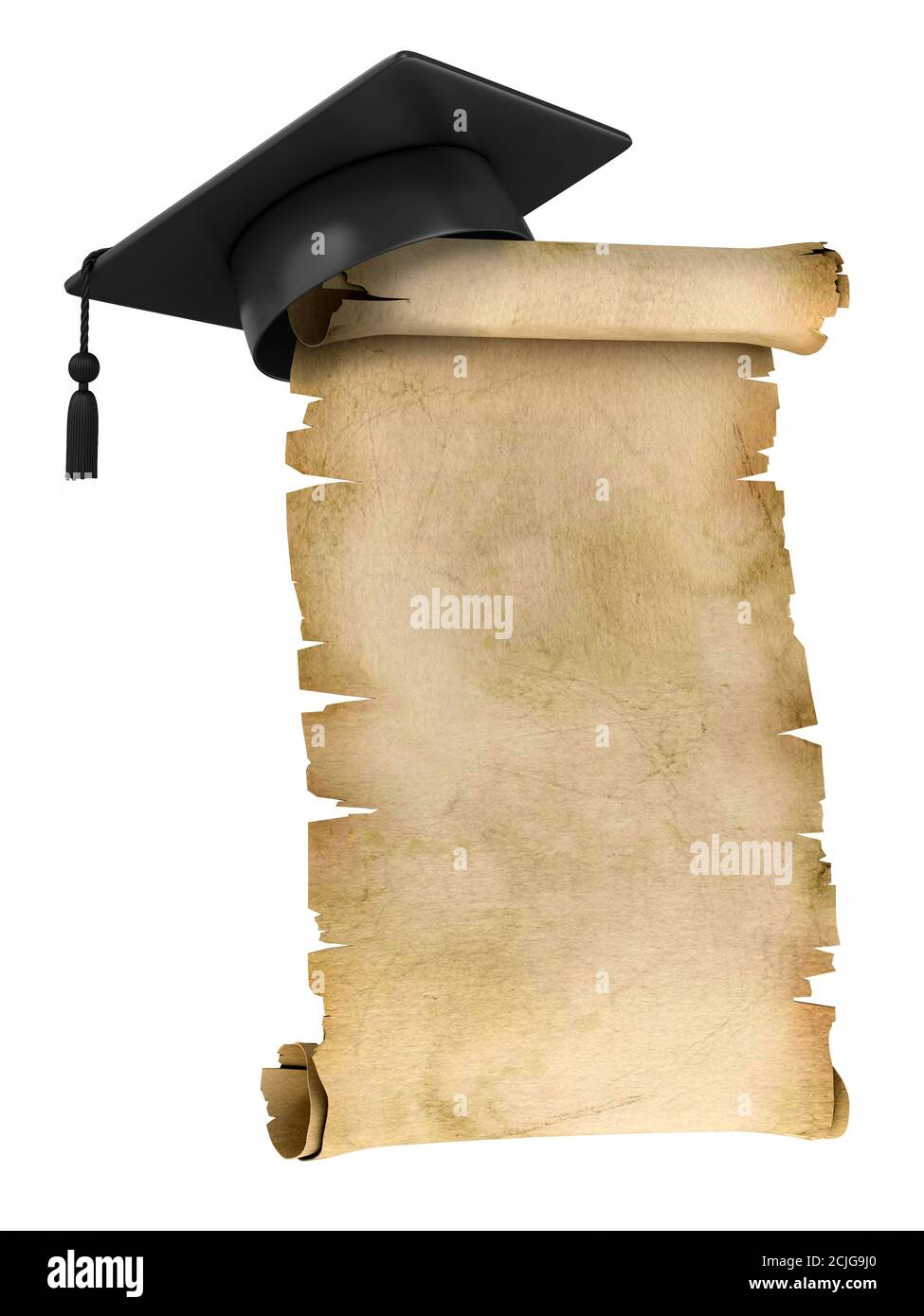 Graduation Cap on the top of old parchment certificate or diploma