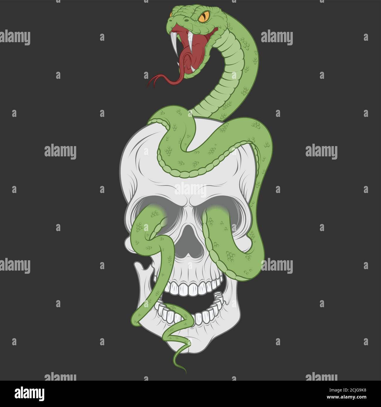 illustration of skull with snake traditional art 2CJG9K8