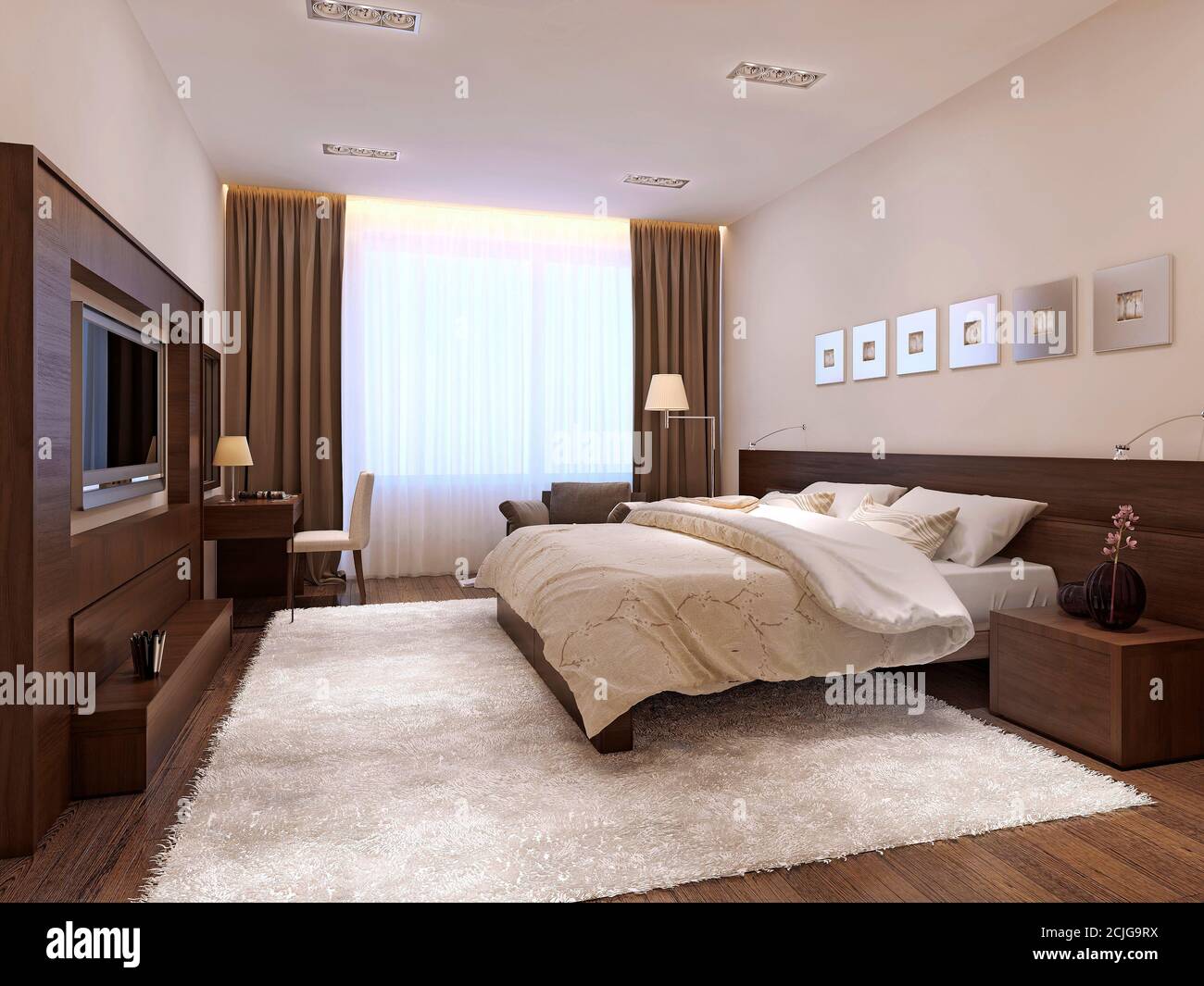 Bedroom interior minimalism style, 3d images Stock Photo