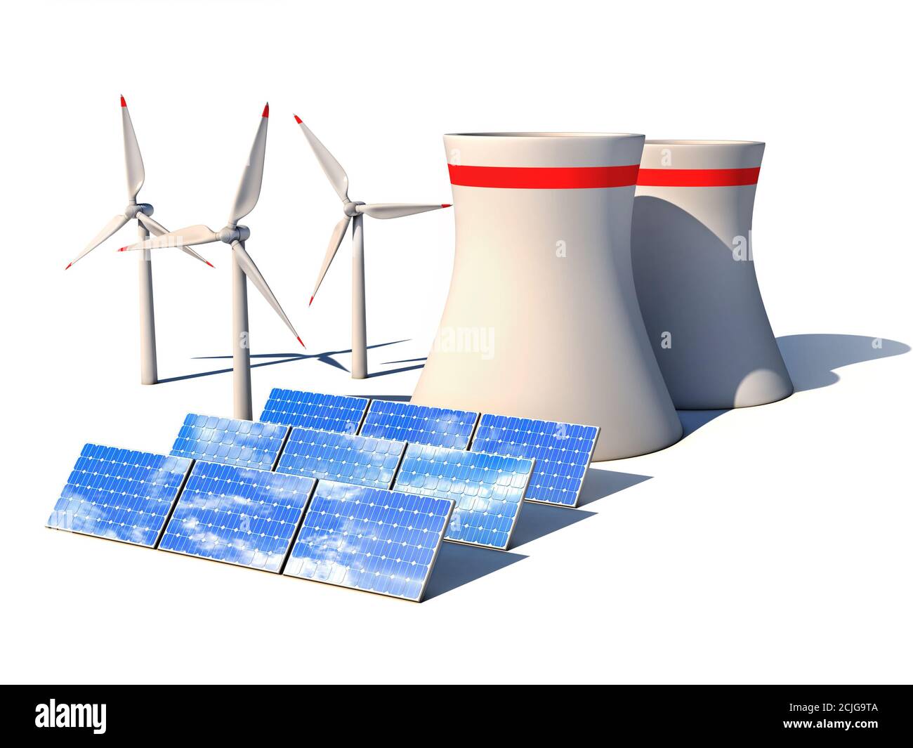 alternative energy 3d concept Wind power station nuclear power plant