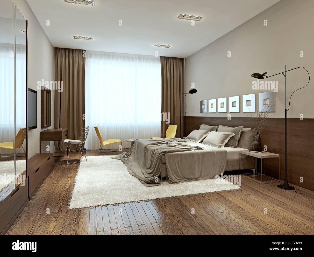 Bedroom minimalism style, 3d images Stock Photo