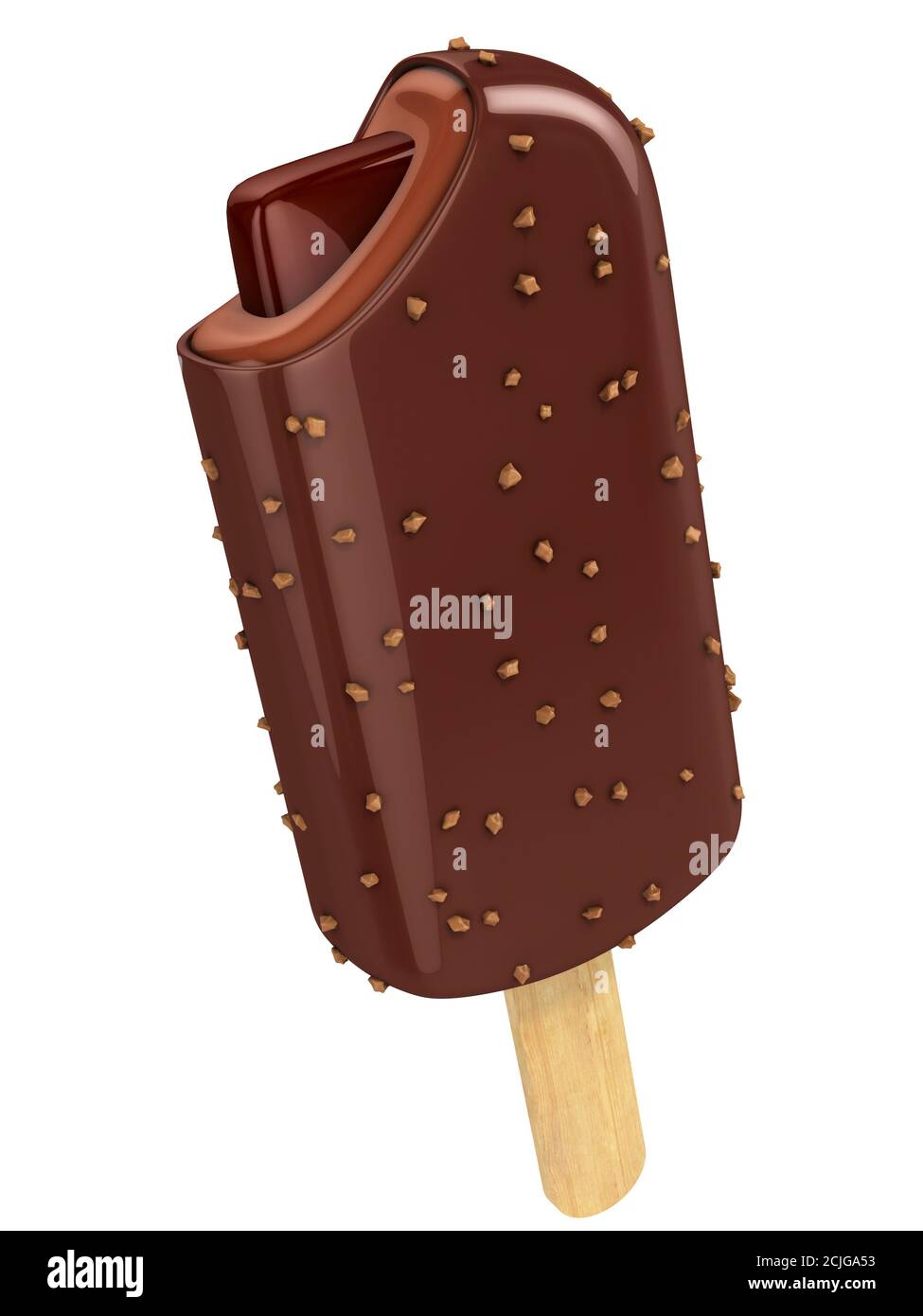 chocolate ice cream bar on a stick 3d illustration isolated on white