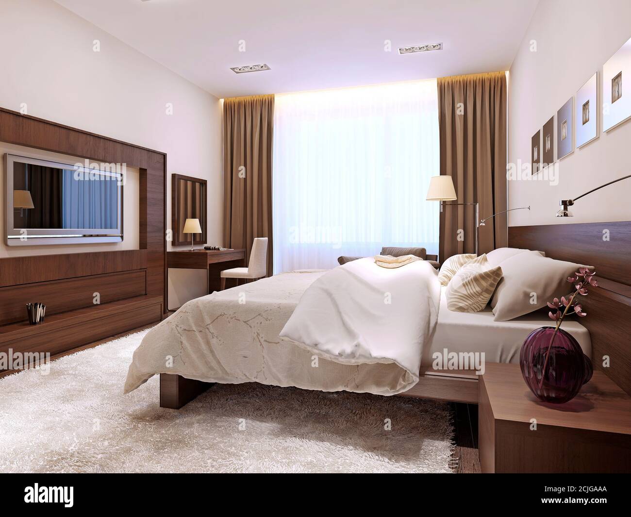 Bedroom interior in modern style, 3d images Stock Photo