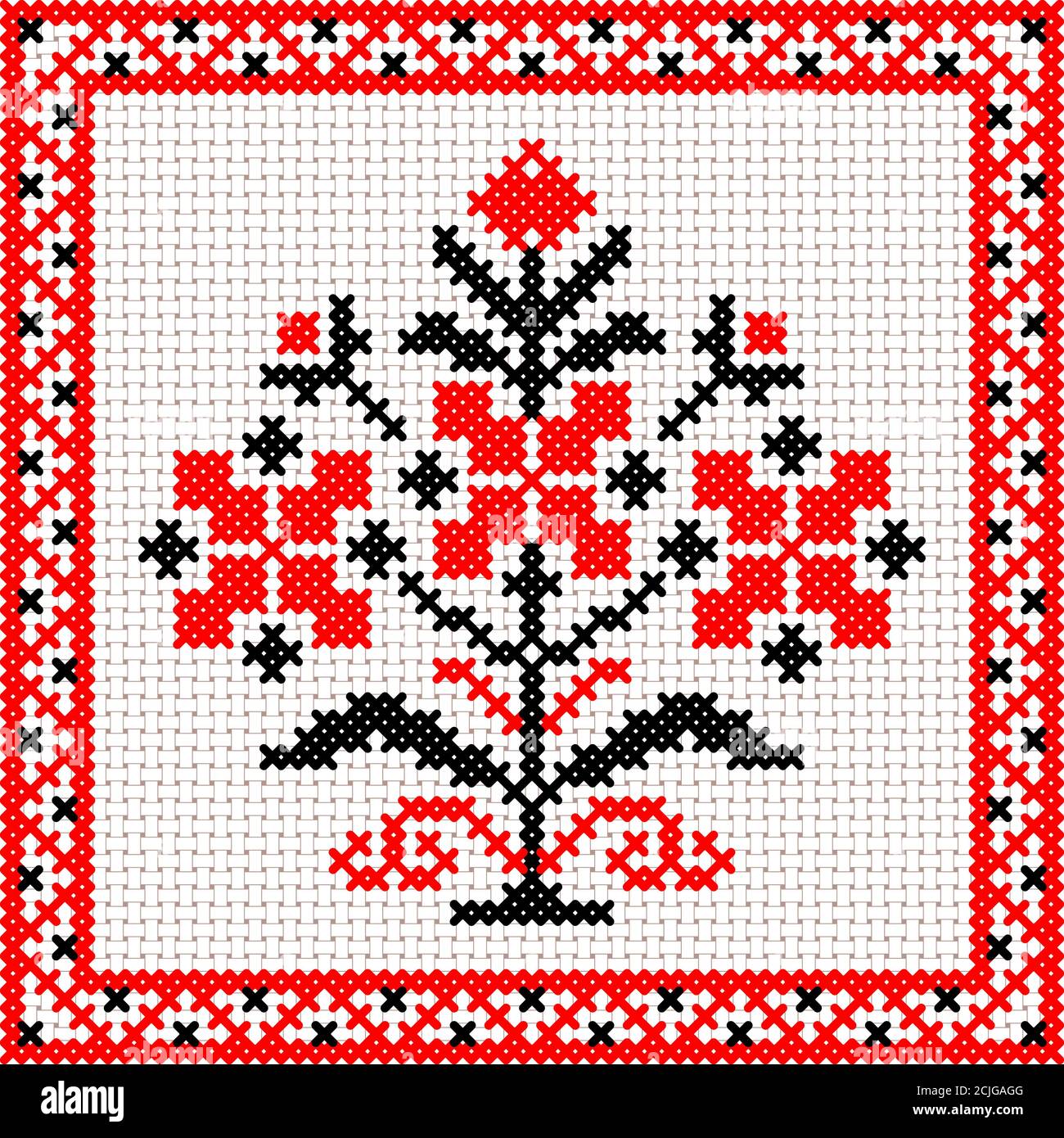 Vector national white and red belarus floral ornament. Slavic ethnic pattern. Embroidery, Cross-stitch Stock Vector