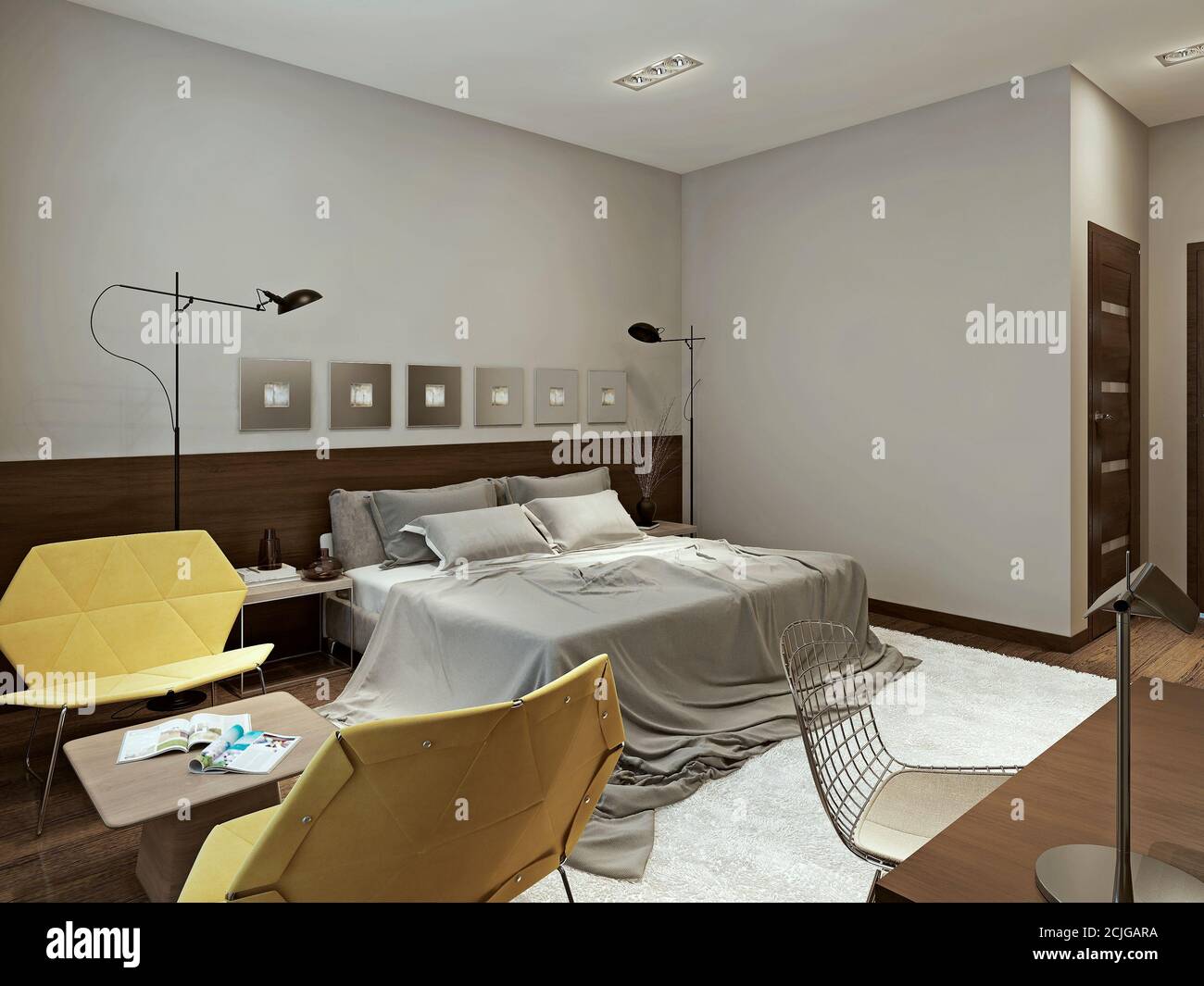 Bedroom minimalism style, 3d images Stock Photo