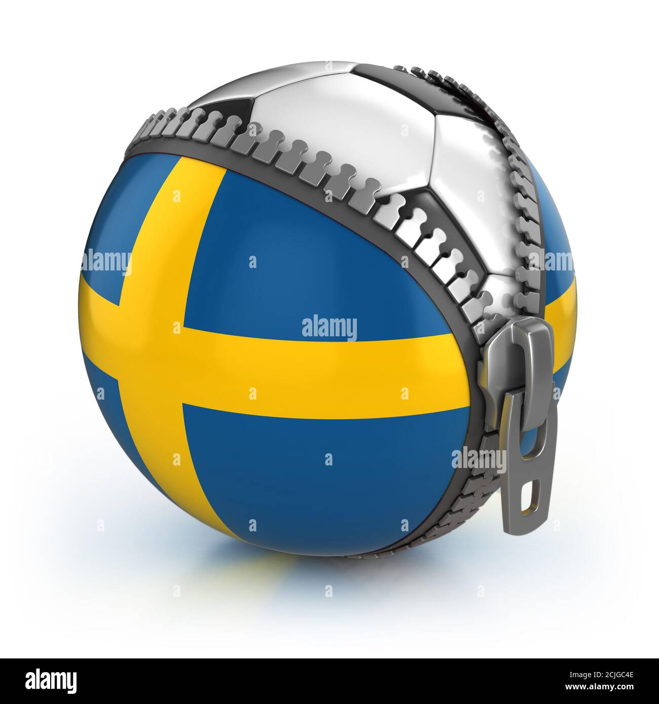Sweden football nation - football in the unzipped bag with Swedish flag print Stock Photo