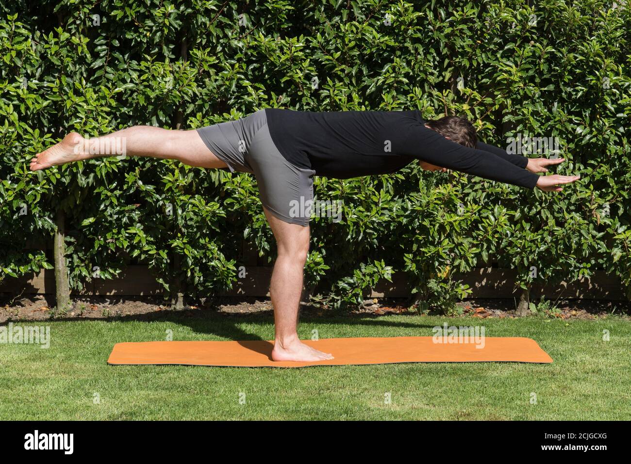 Young fit male practicing yoga and doing the balancing stick pose outdoors  Stock Photo - Alamy