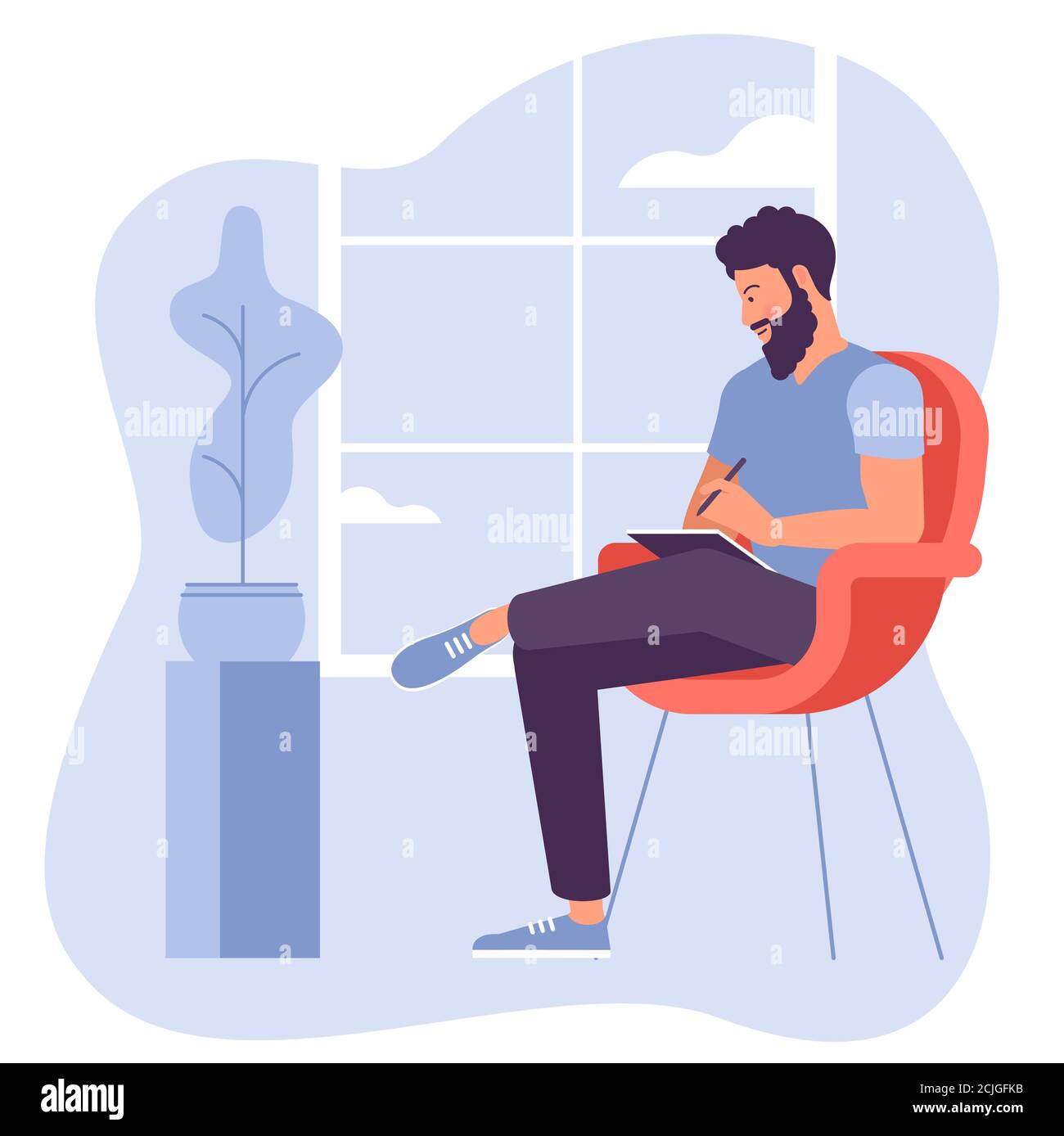 Young man is working outsourced. Stock Vector
