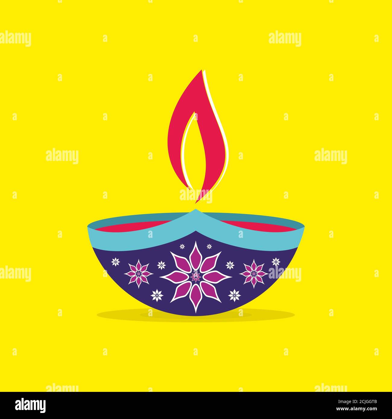 Diwali Diya or Lamp - Vector on Yellow Background Stock Photo - Alamy