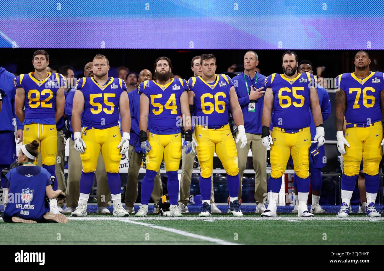 NFL Football - Super Bowl LIII - New England Patriots v Los Angeles Rams -  Mercedes-Benz Stadium, Atlanta, Georgia, U.S. - February 3, 2019. LA Rams  players before the match. REUTERS/Kevin Lamarque Stock Photo - Alamy