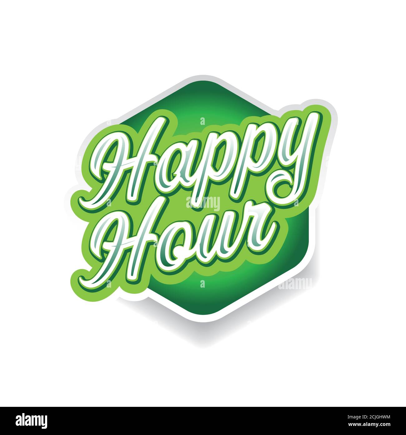 Happy Hour sign on green label Stock Vector