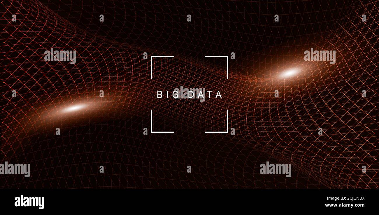 Big Data Abstract Background With Futuristic Technological Mesh Over Dark Background, Creative Illustration, Panorama Stock Photo