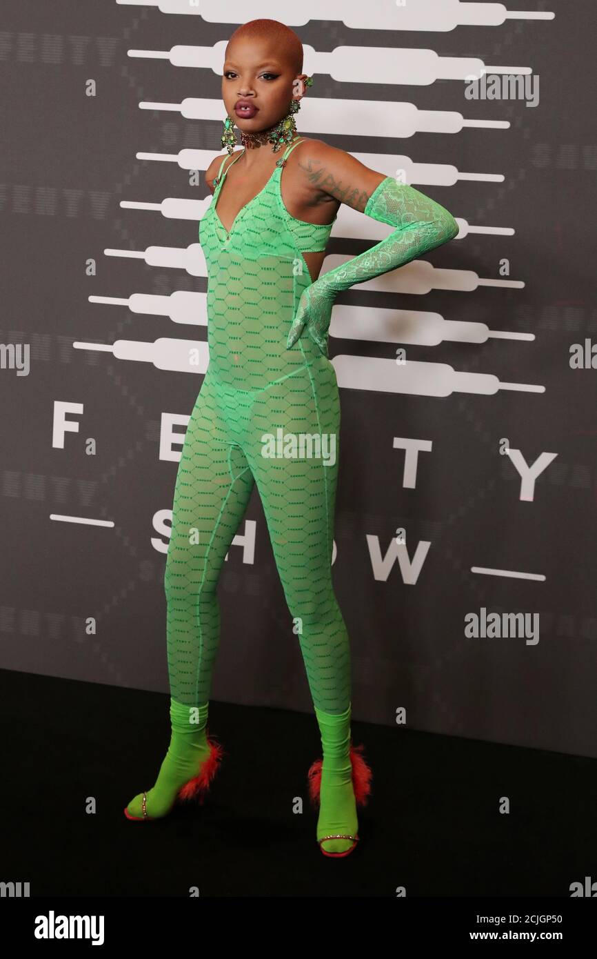 Model Slick Woods Poses On The Red Carpet Of Rihanna S New Savage X Fenty Collection Show For New York Fashion Week At The Barclays Center In The Brooklyn Borough Of New York Model Slick Woods Poses On The Red Carpet Of Rihanna S New Savage X Fenty Collection Show For New York Fashion Week At The Barclays Center In The Brooklyn Borough Of New York