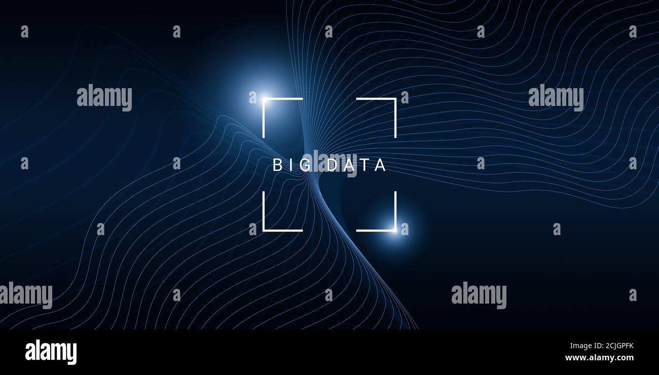 Technology background for big data concept with geometric wave lines over dark background Stock Photo