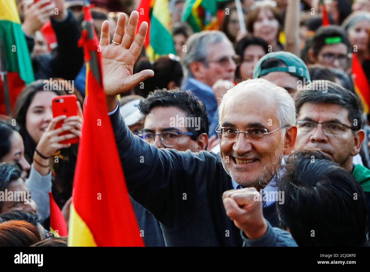 Presidential Candidate Carlos Mesa Waves Upon Arriving To Hold An Assembly In Zona Sur La Paz Bolivia October 27 2019 Reuters Kai Pfaffenbach Stock Photo Alamy