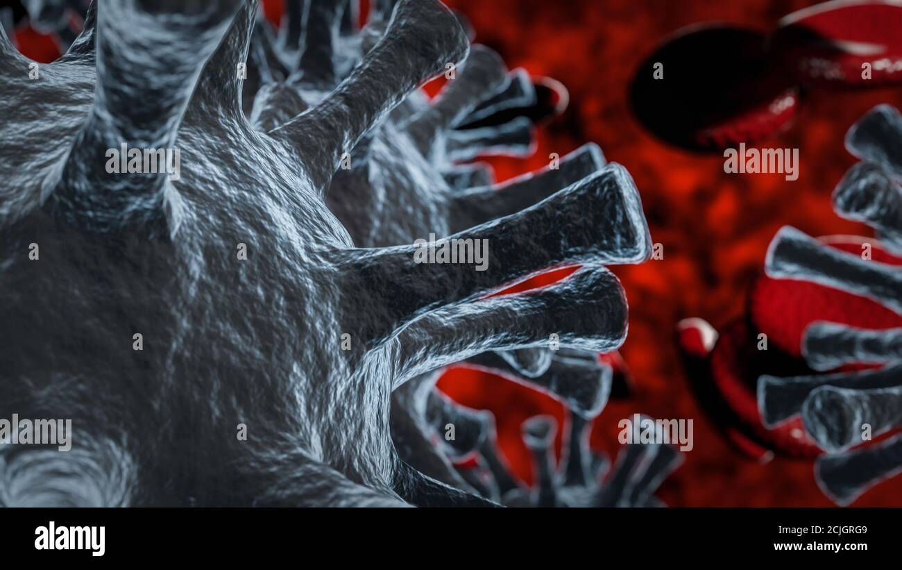 3d illustration of a macro view of viruses and blood cells Stock Photo ...