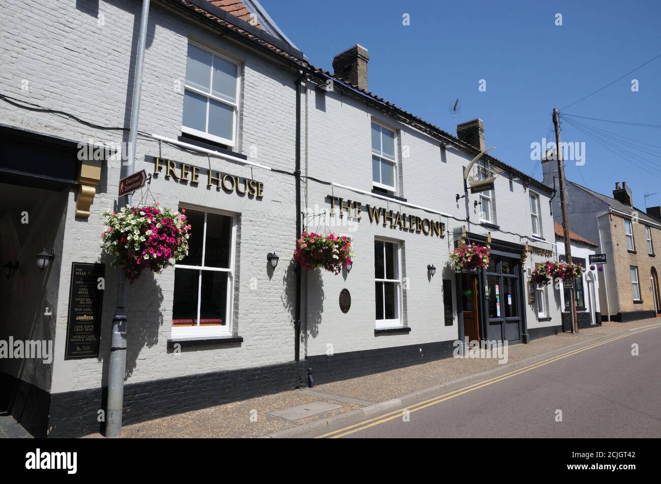 The Whalebone sign, Downham Market, Norfolk, was trading as early as the 1740's. Stock Photo