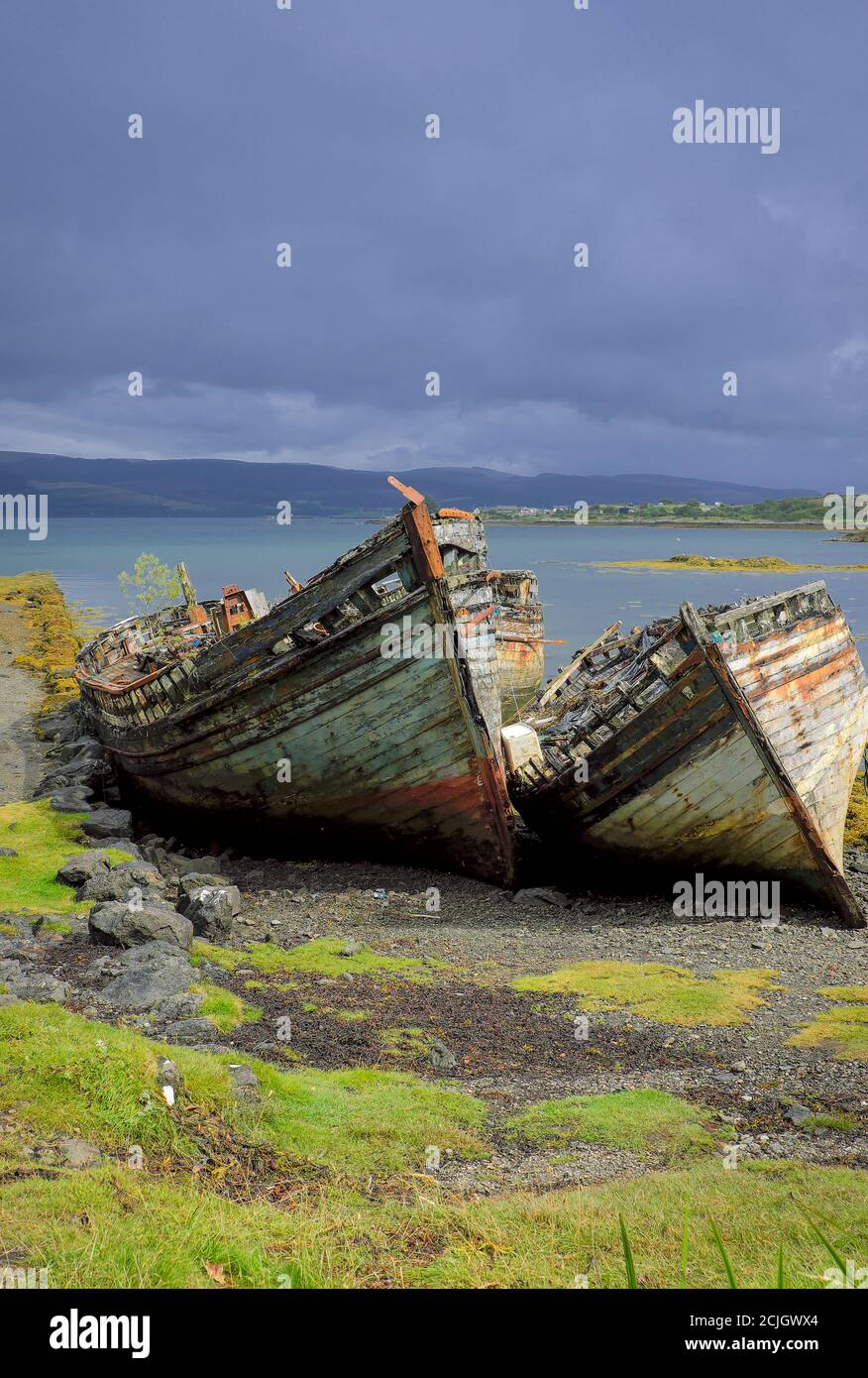 Old fishing boats on shore Isle of Mull,Scotland Stock Photo - Alamy