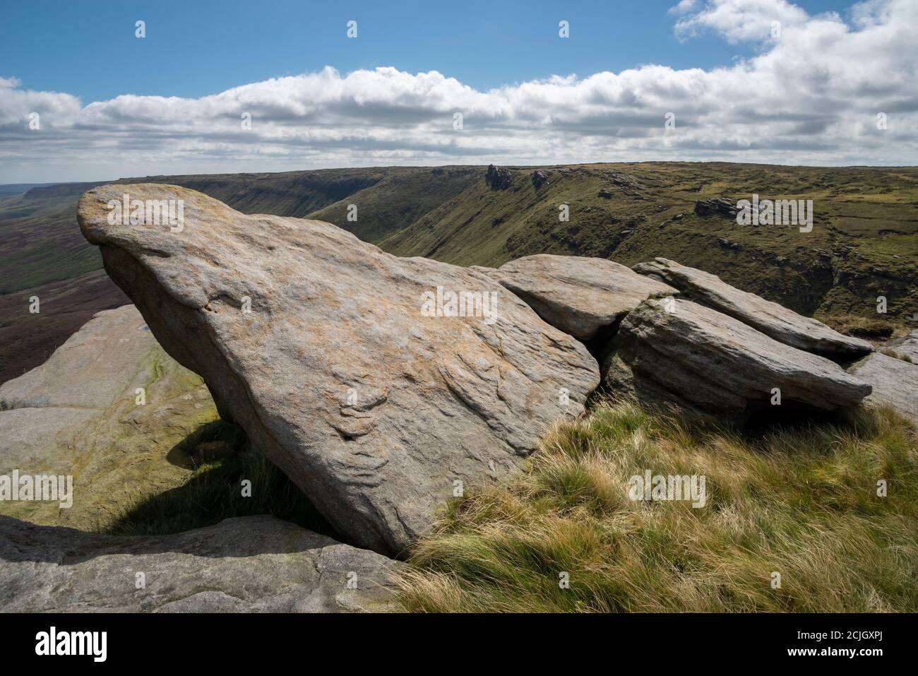 View from the rocks at Fairbrook Naze to Seal Edge on Kinder Scout in the Peak District national park, Derbyshire, England. Stock Photo