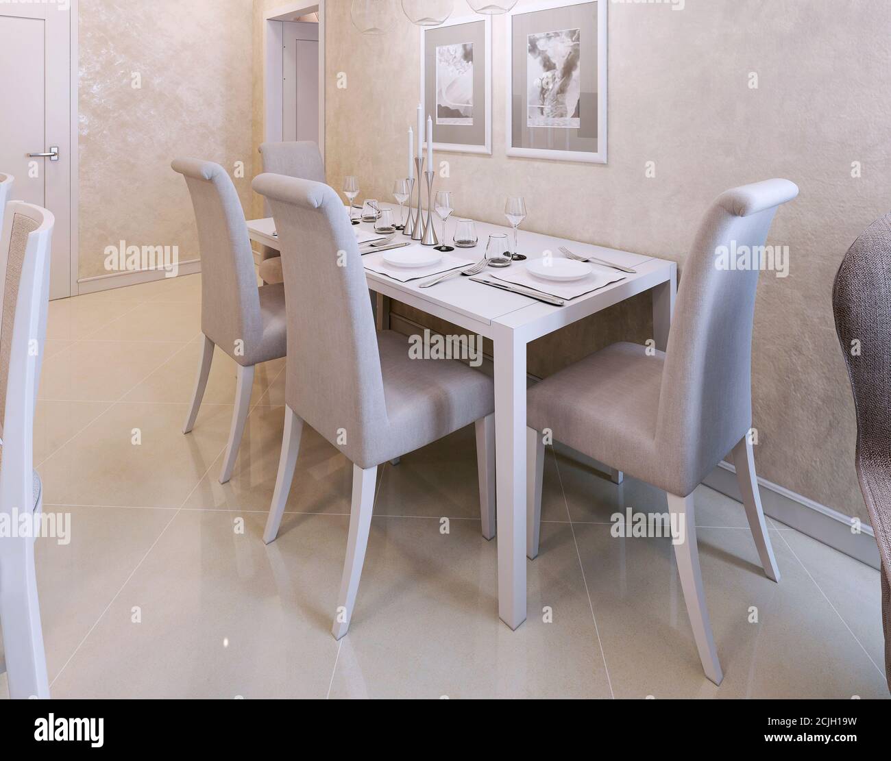 Dining room avangard style, 3d picture Stock Photo - Alamy