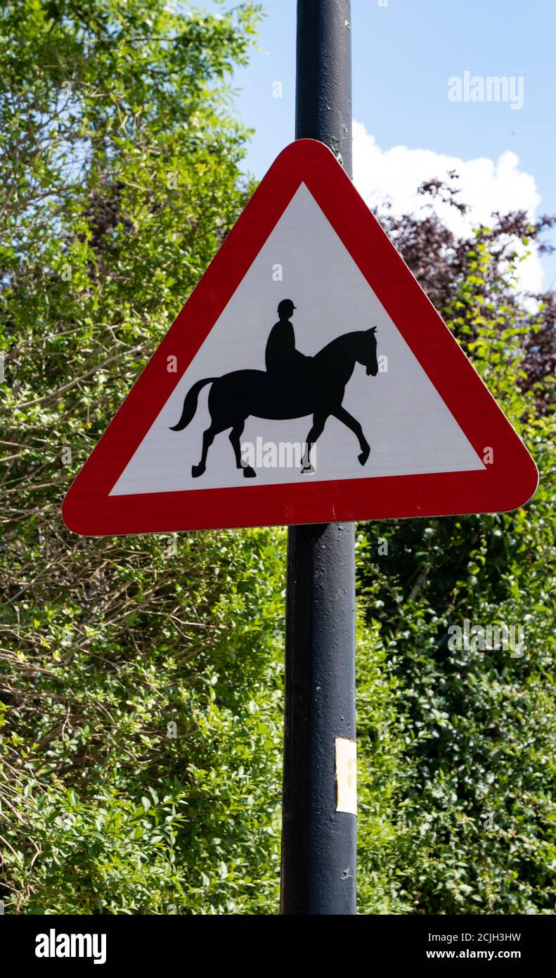 Road sign warning of horses and riders in Thornton Hough Wirral June ...