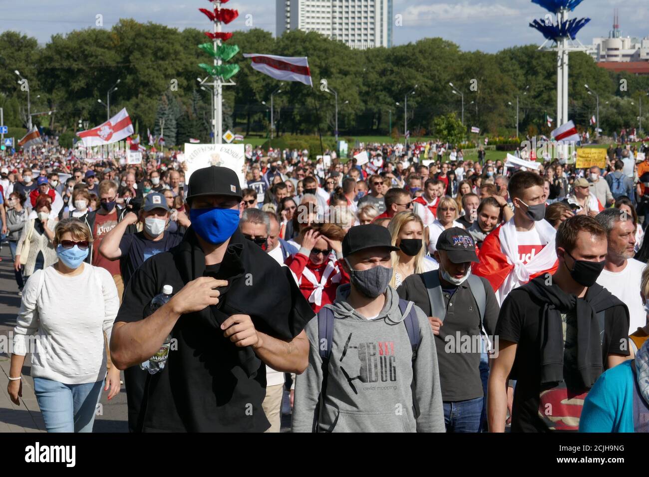 Minsk, Belarus - September 13, 2020. People at a peaceful protest in Minsk against police lawlessness and falsification of the presidential election Stock Photo