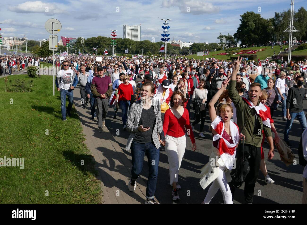 Minsk, Belarus - September 13, 2020. People at a peaceful protest in Minsk against police lawlessness and falsification of the presidential election Stock Photo